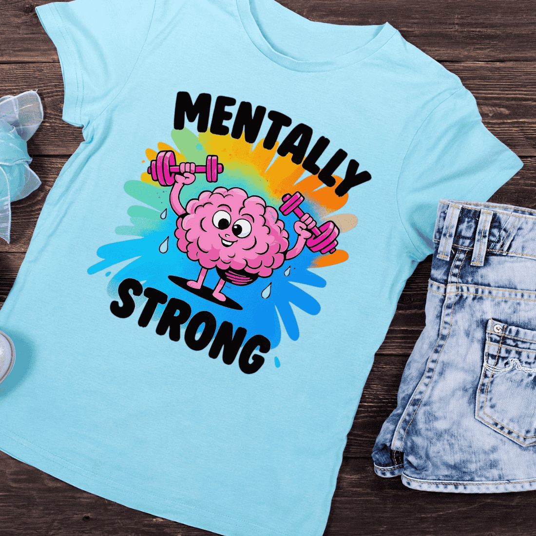 Mentally Strong Brain Lifting Weights T-Shirt Design preview image.