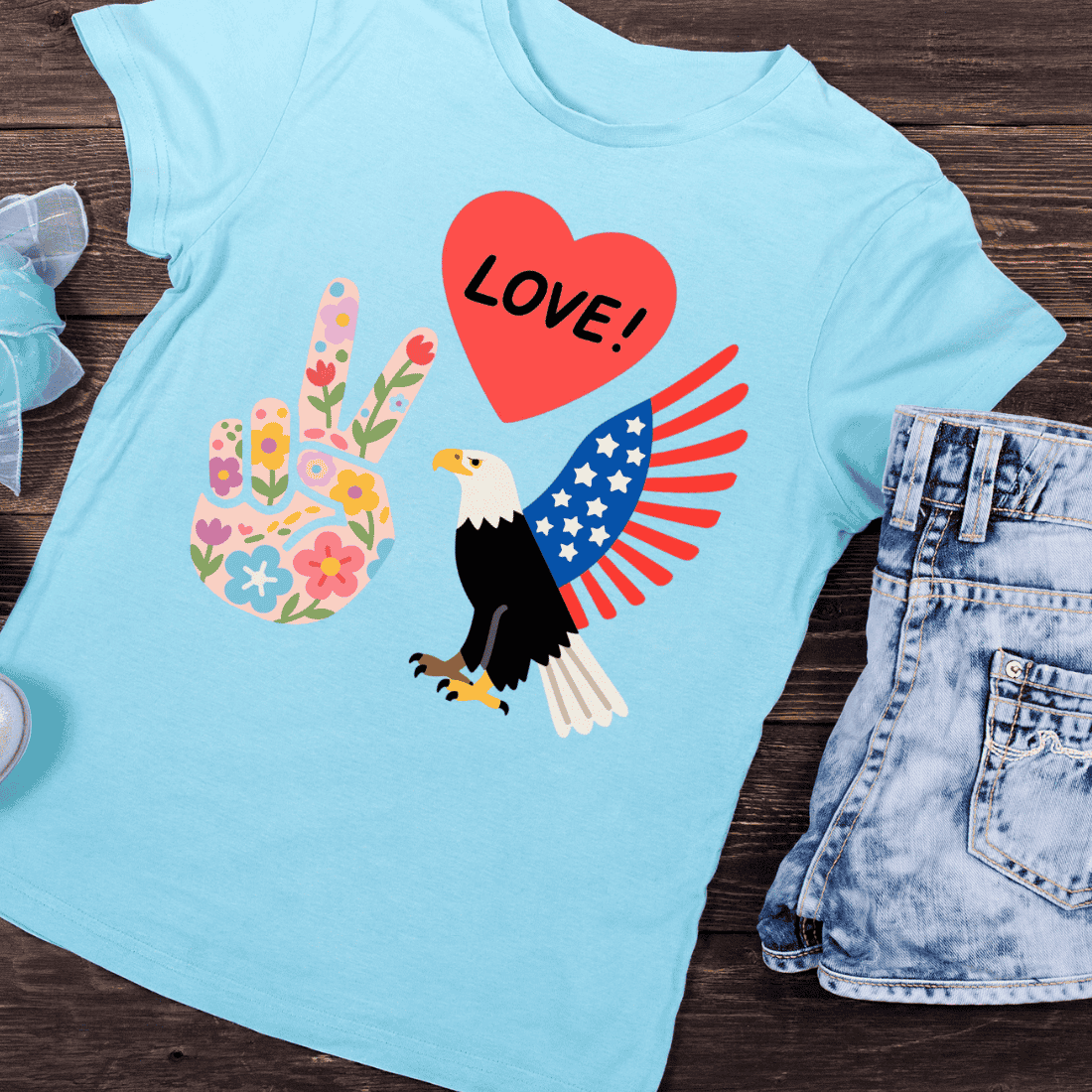 Patriotic Eagle Love Peace T-Shirt Design preview image.