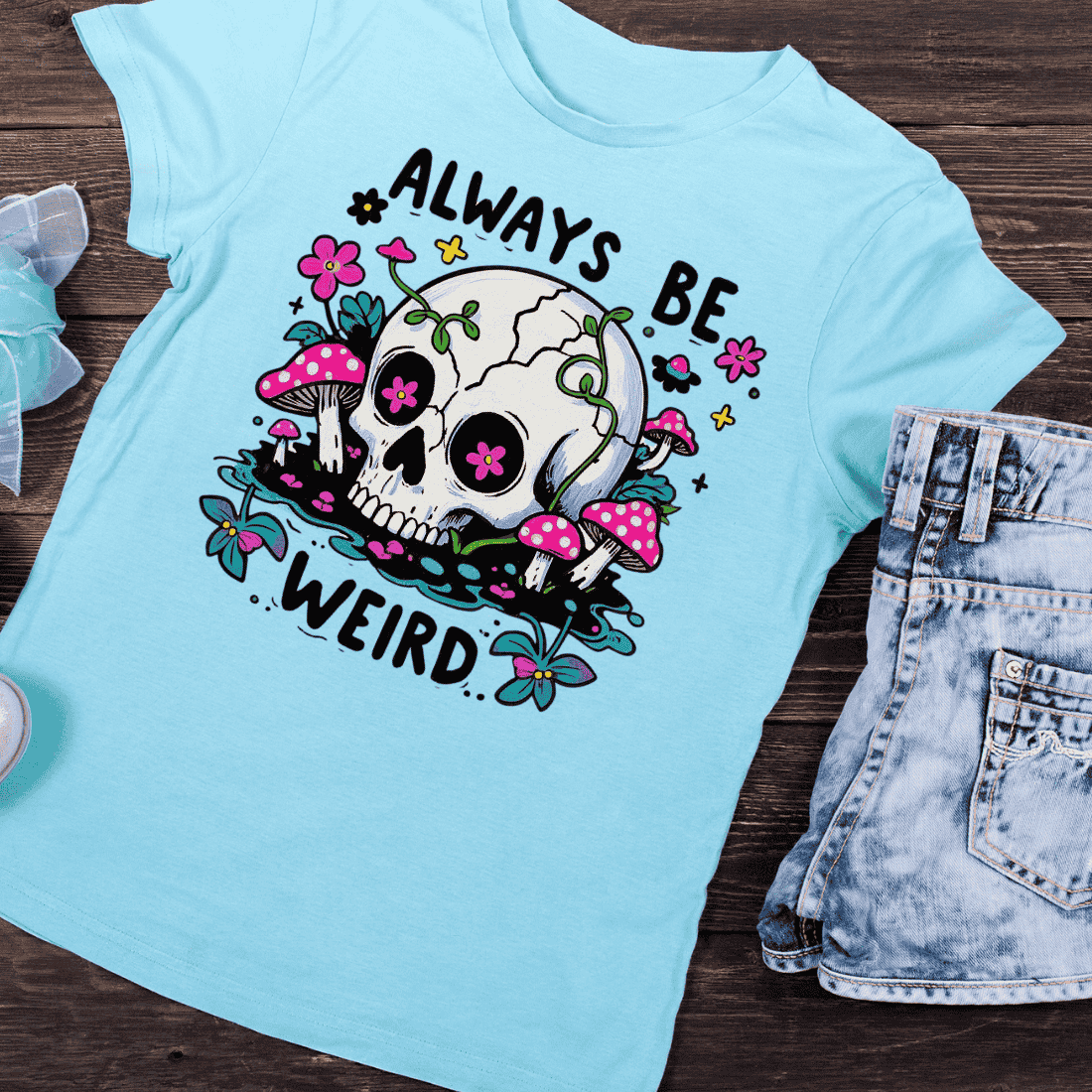 Mystical Skull Mushroom T-Shirt Design preview image.