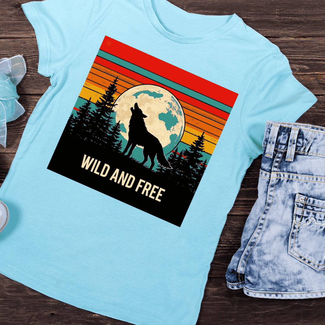 Wild and Free Nature Scene T-Shirt Design preview image.