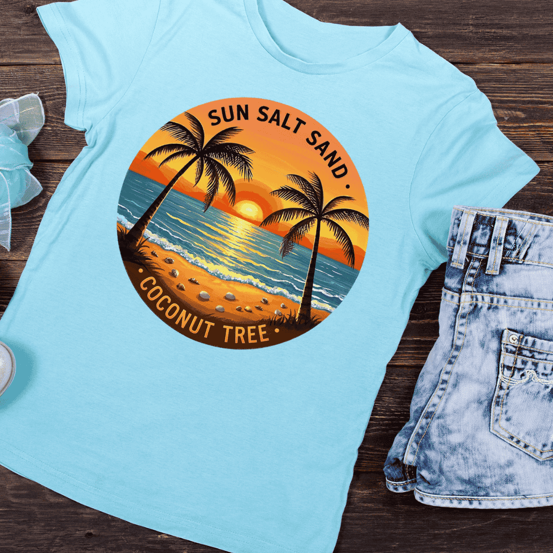 Palm Trees Ocean Sunset T-Shirt Design preview image.
