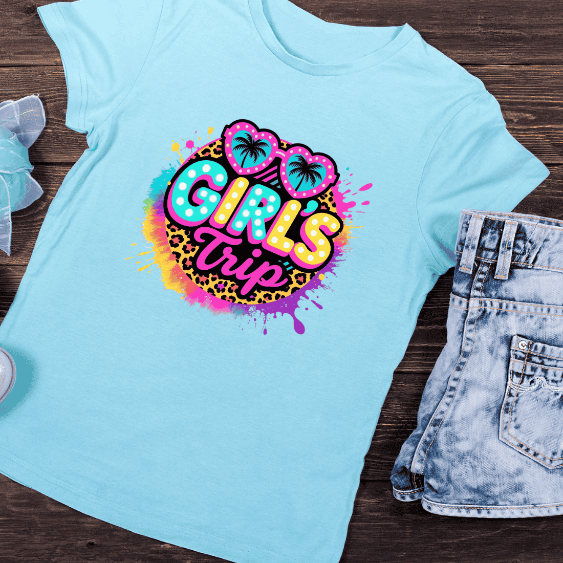 Retro Girl's Trip Summer Getaway T-Shirt Design preview image.