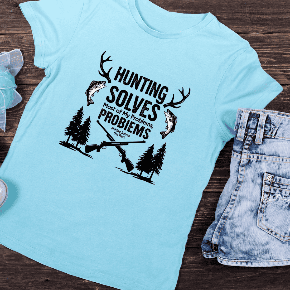 Funny Hunting Fishing Quote T-Shirt Design preview image.