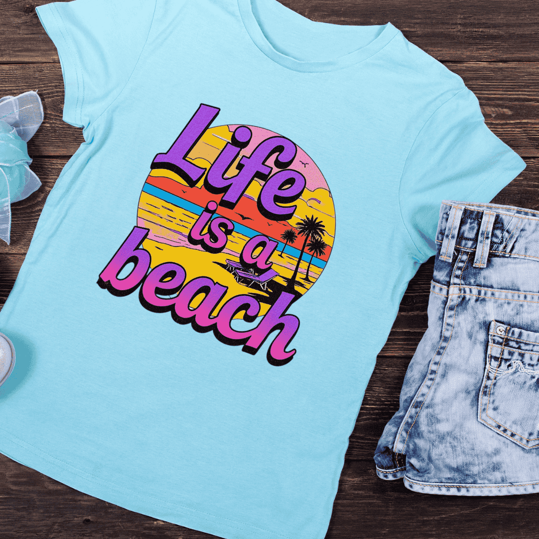 Life is a Beach Retro T-Shirt Design preview image.