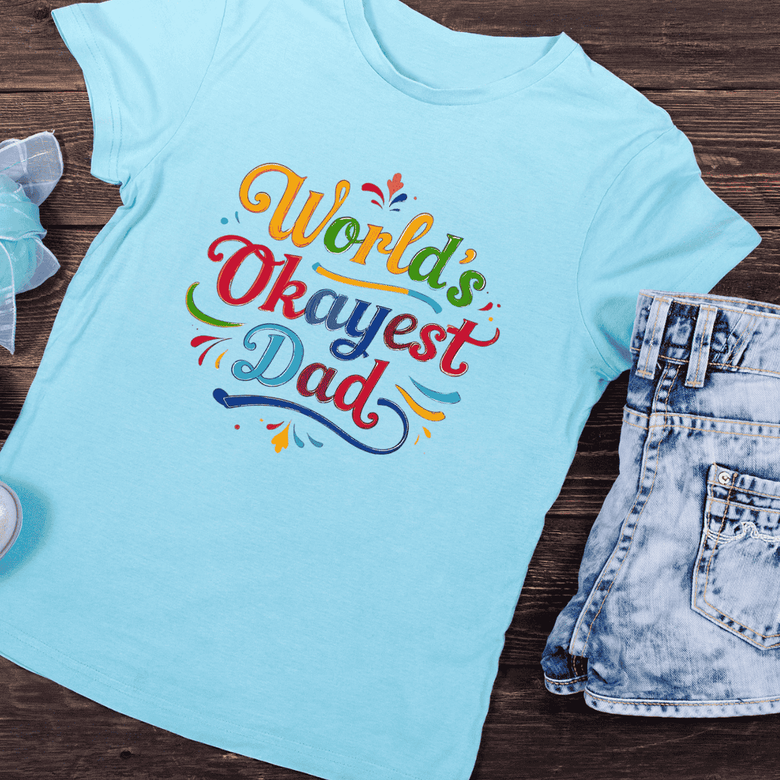 World's Okayest Dad Colorful Typography T-Shirt Design preview image.