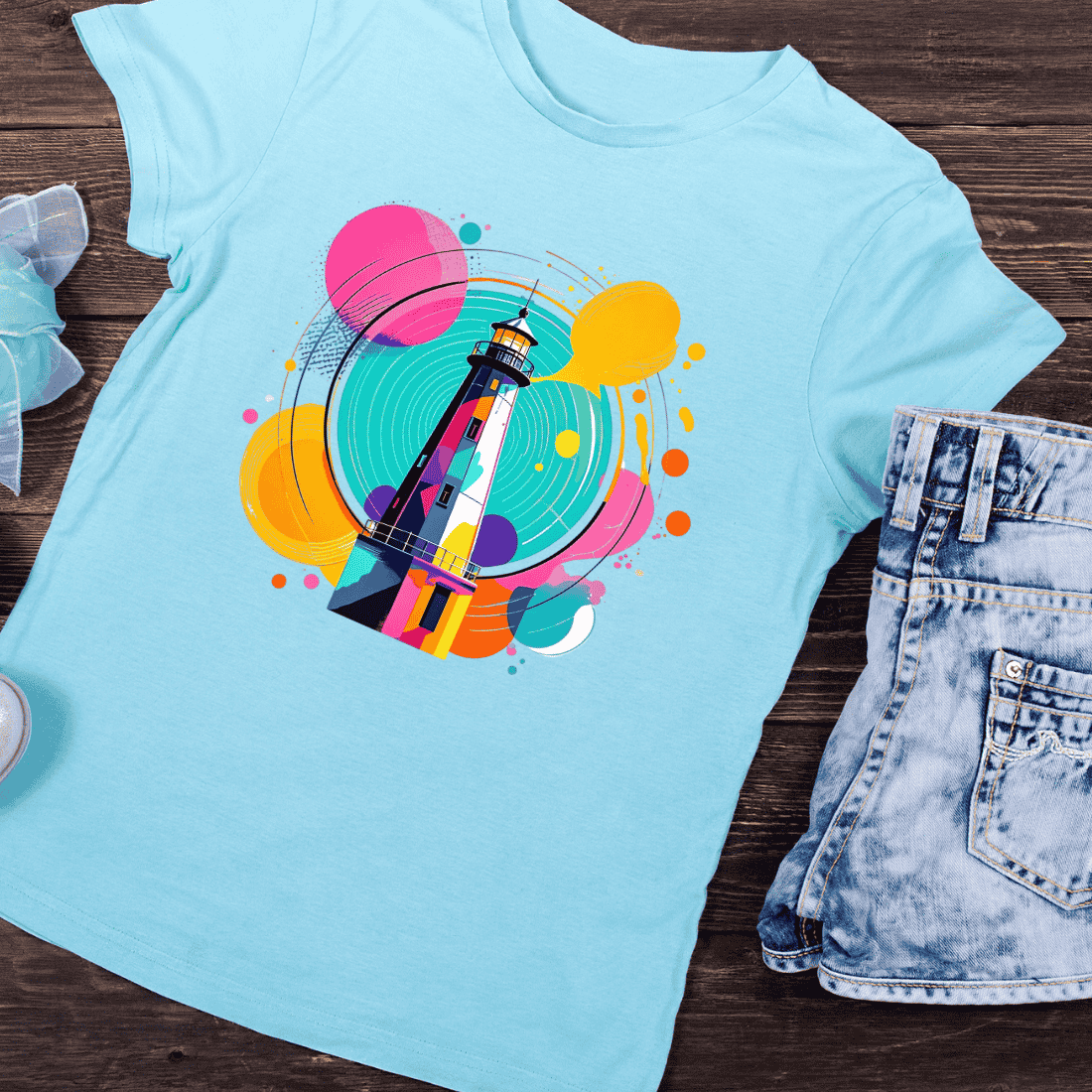 Colorful Abstract Lighthouse T-Shirt Design preview image.