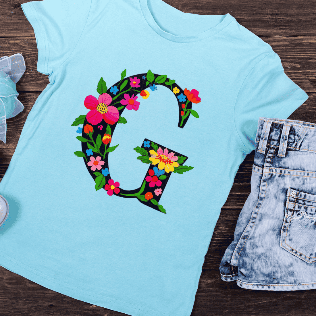 G Letter Floral T-Shirt Design preview image.