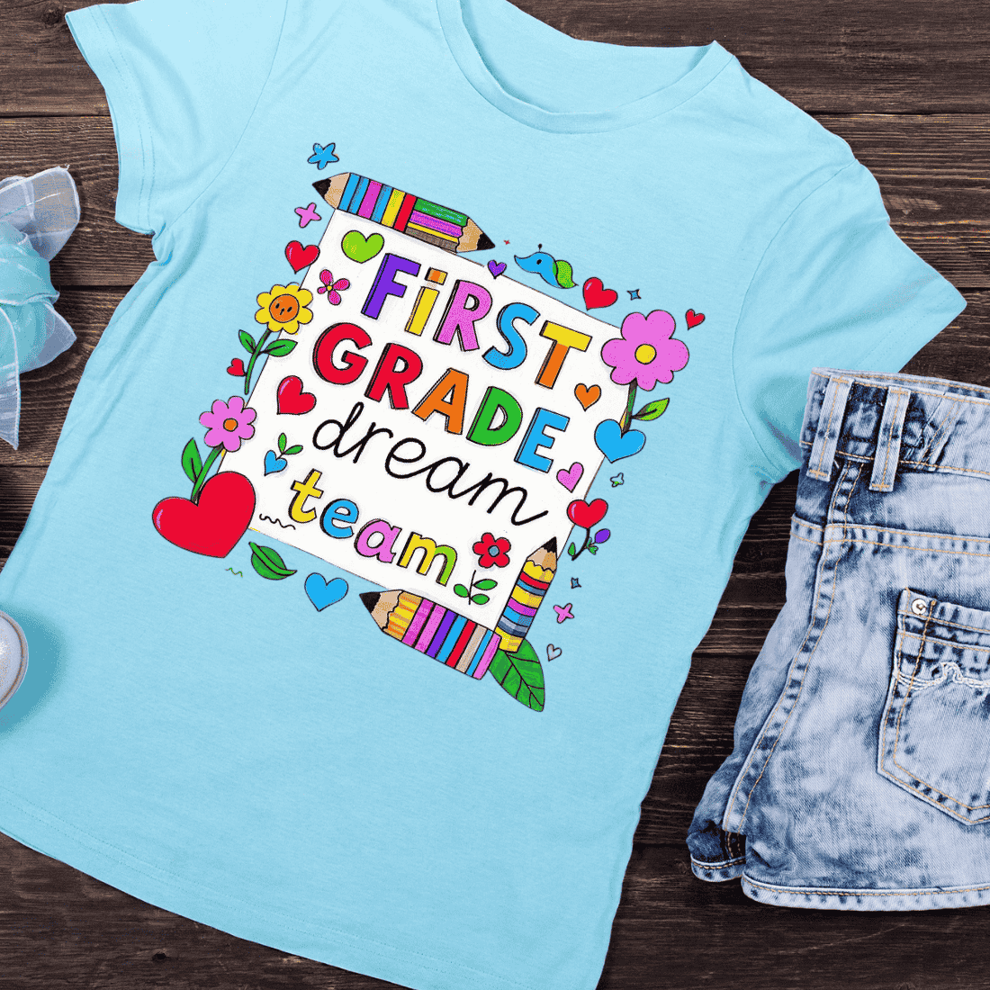 First Grade Dream Team Colorful T-Shirt Design preview image.