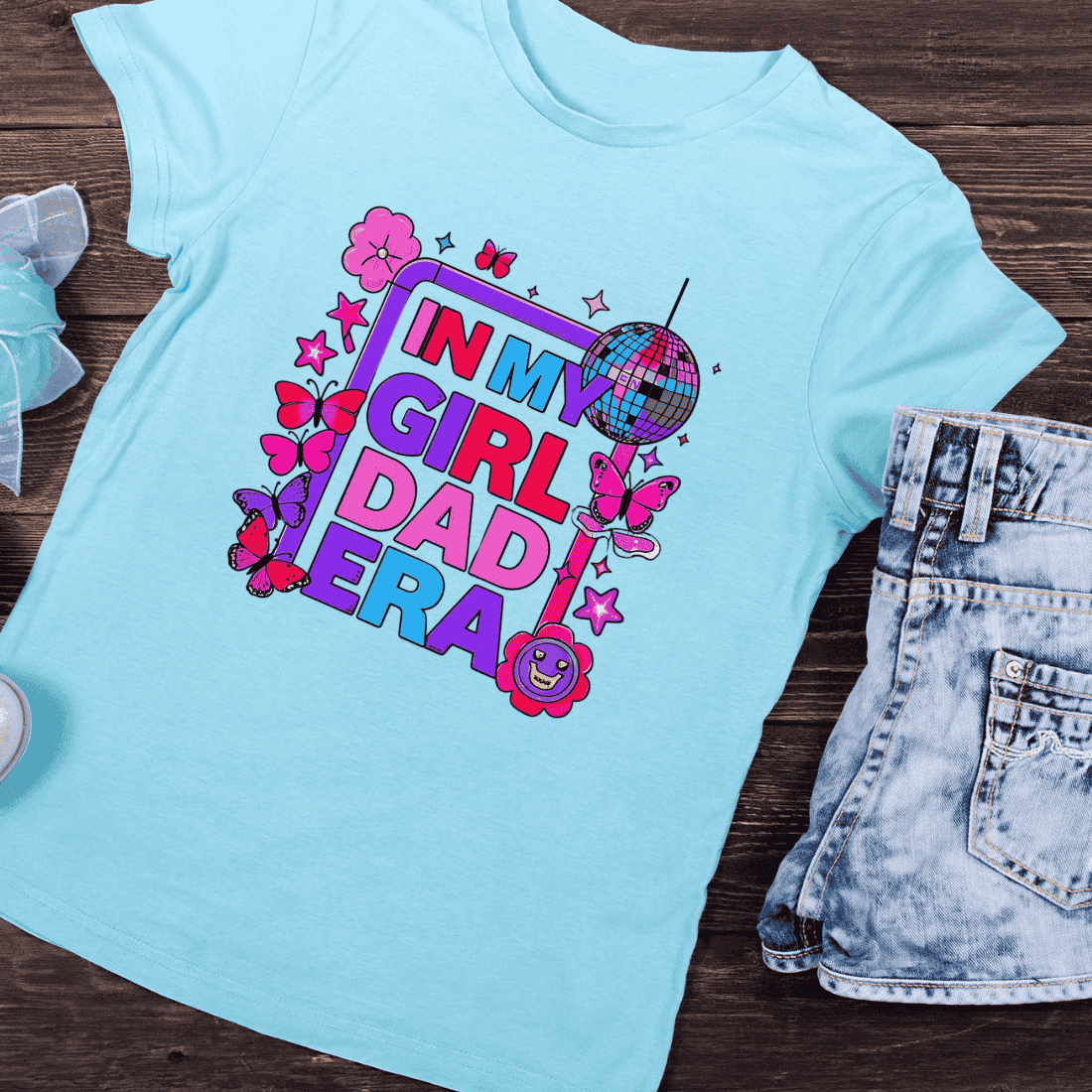 Girl Dad Era Retro Disco Ball T-Shirt Design preview image.