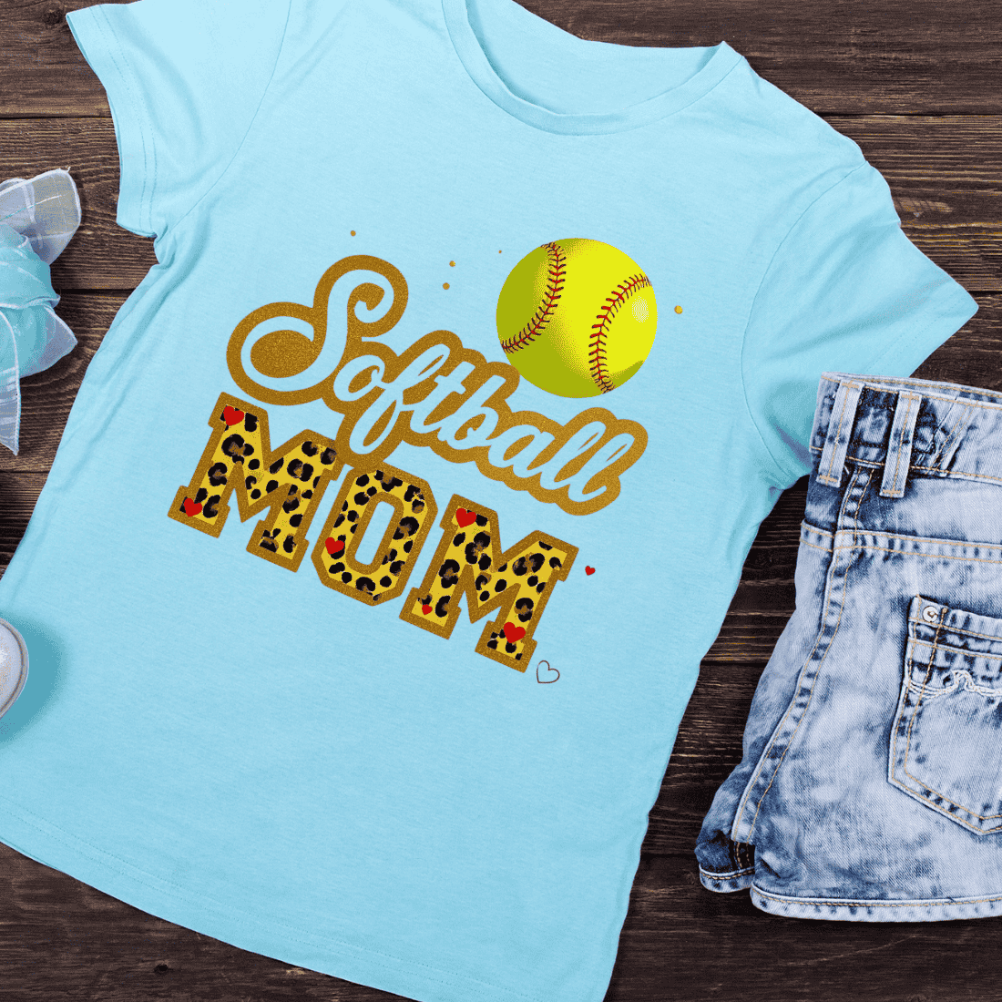 Leopard Softball Mom T-Shirt Design preview image.