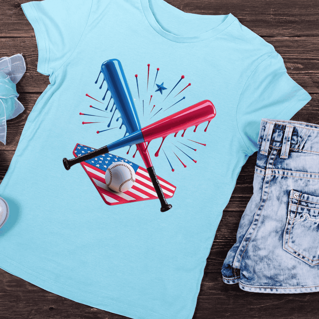 USA Flag Baseball Bats T-Shirt Design preview image.