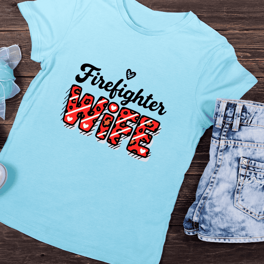 Firefighter Spouse Leopard Heart T-Shirt Design preview image.