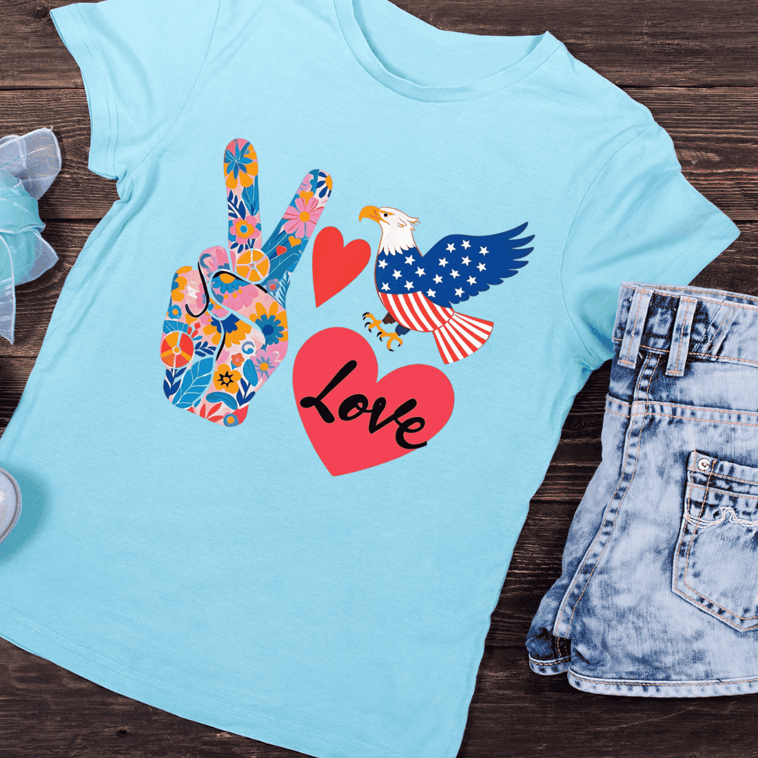 American Eagle Peace Heart T-Shirt Design preview image.