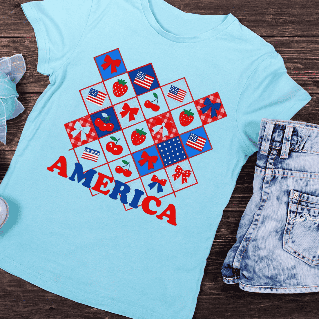 American Holiday Checkerboard T-Shirt Design preview image.