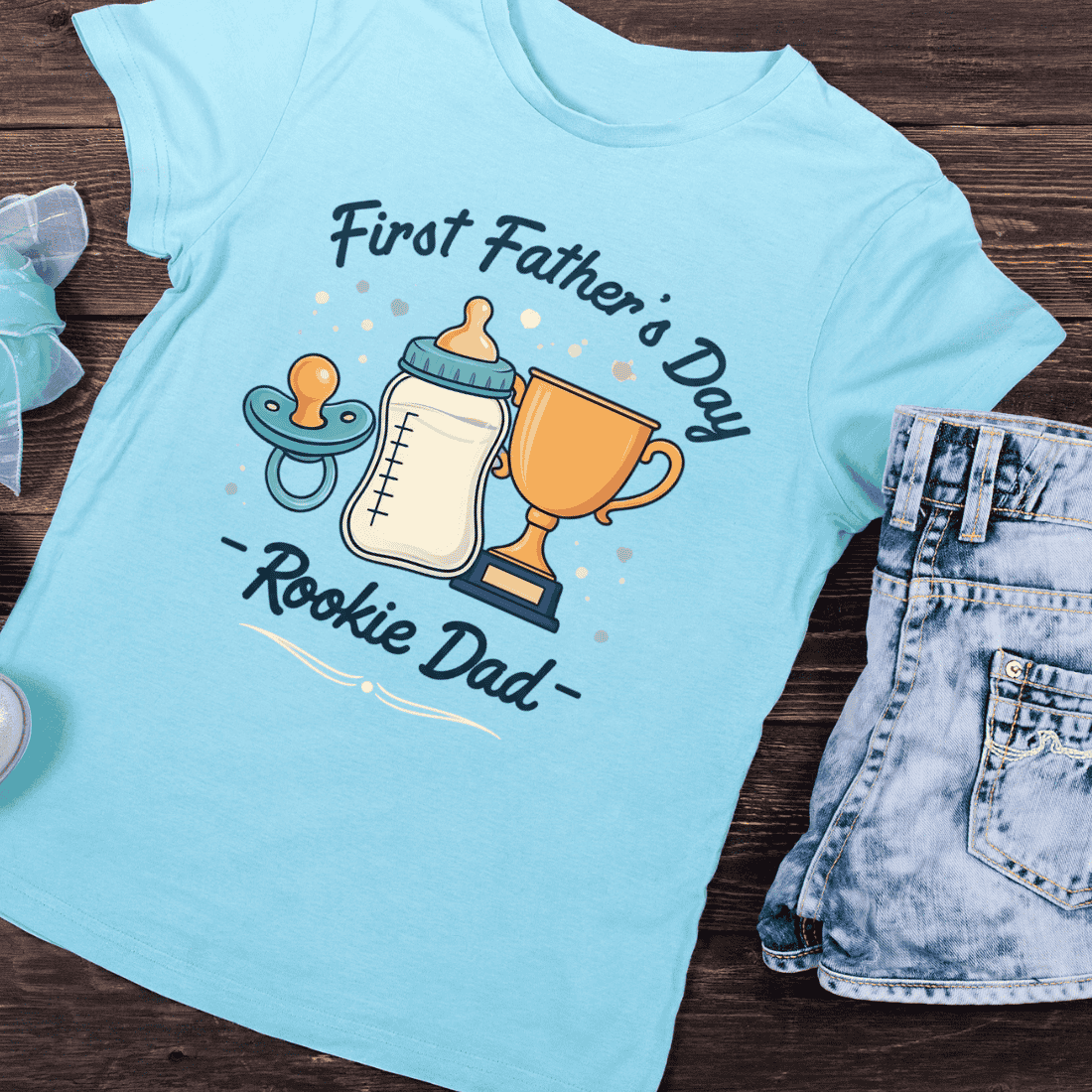 First Father's Day Rookie Dad T-Shirt Design preview image.