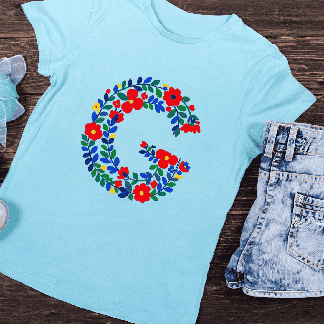 Floral Letter G T-Shirt Design preview image.