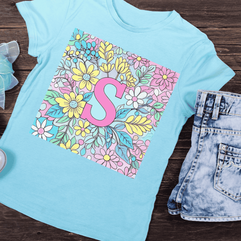 Colorful Floral Alphabet Letter S T-Shirt Design - MasterBundles