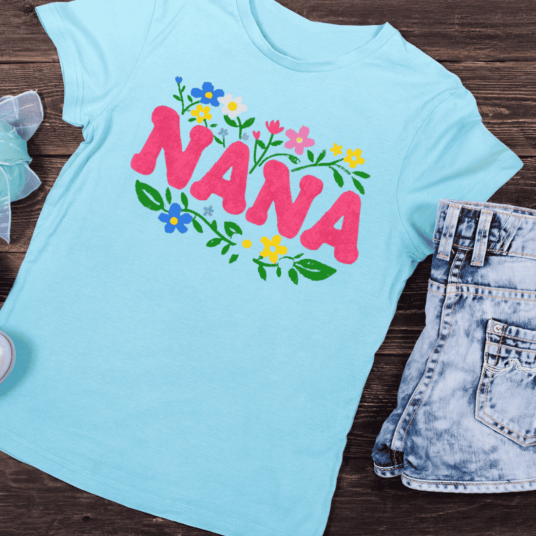 Nana Flower Lettering T-Shirt Design preview image.