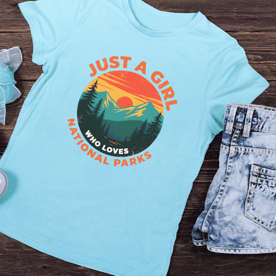 National Parks Girl Retro T-Shirt Design preview image.