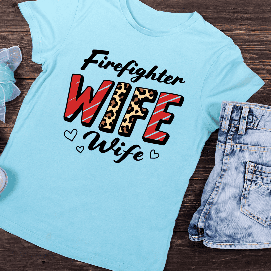 Firefighter Wife Leopard Print T-Shirt Design preview image.