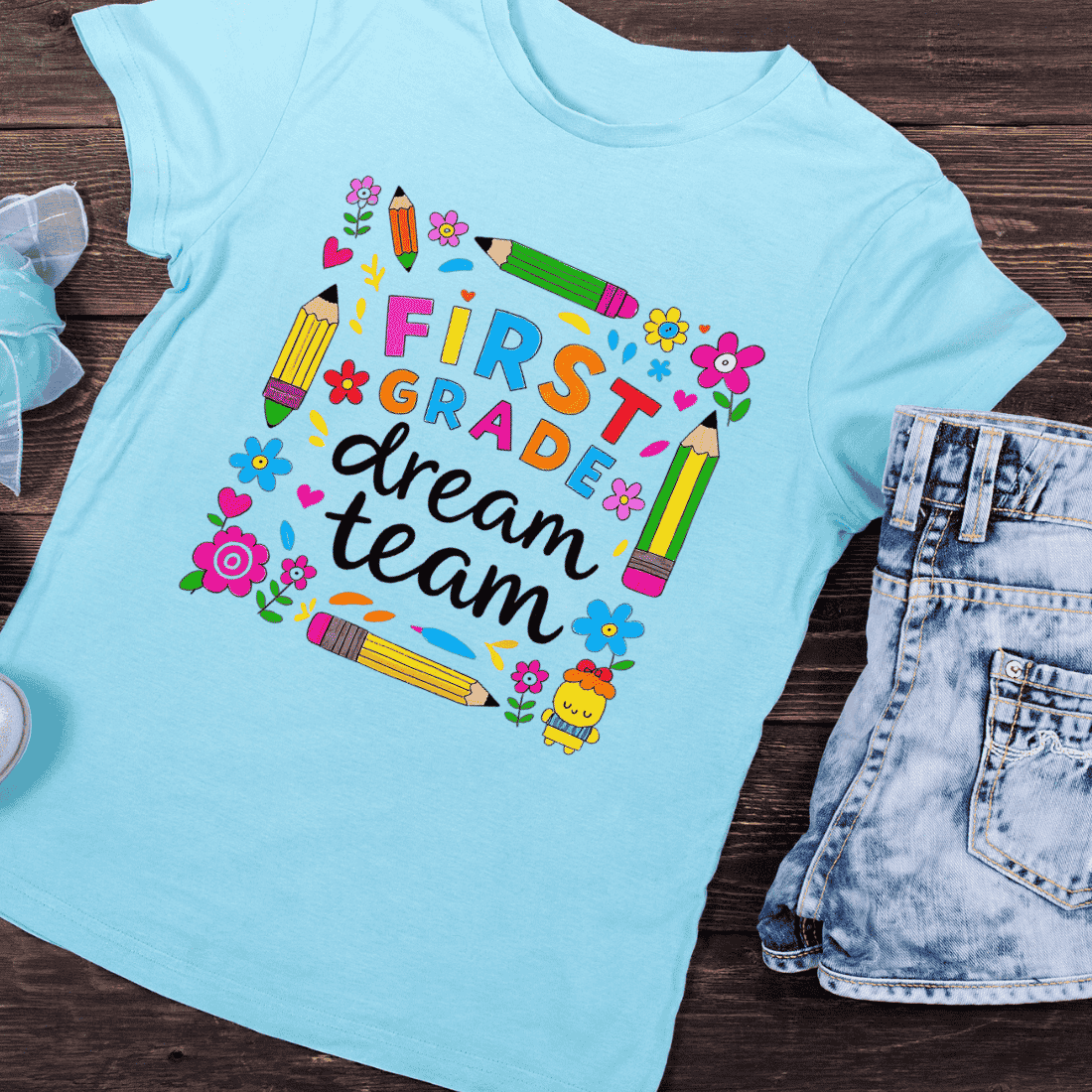 Happy First Grade Art T-Shirt Design preview image.