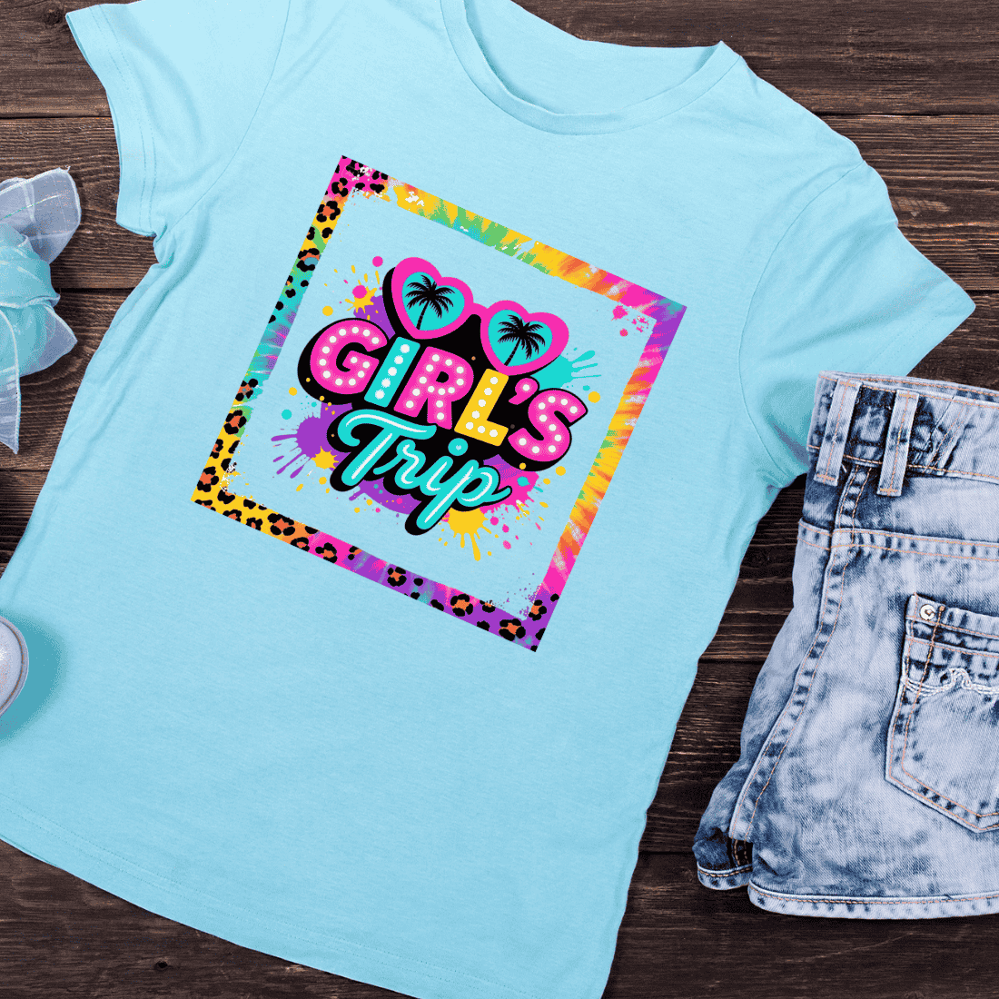 Girl's Trip Retro Tie-Dye T-Shirt Design preview image.