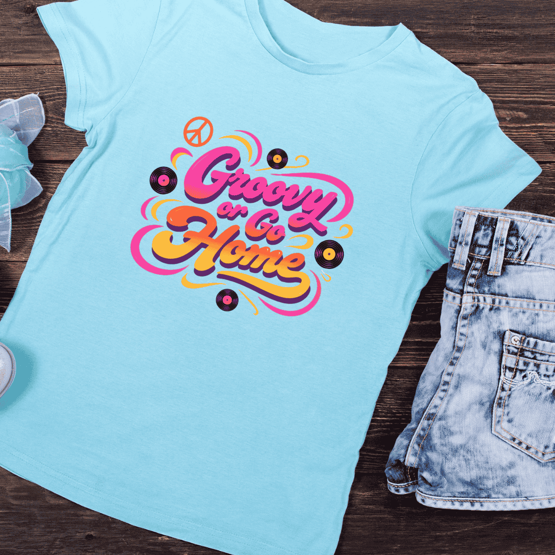 Groovy or Go Home Retro Typography T-Shirt Design preview image.