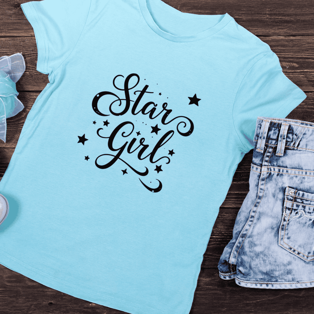 Star Girl Script Text T-Shirt Design preview image.