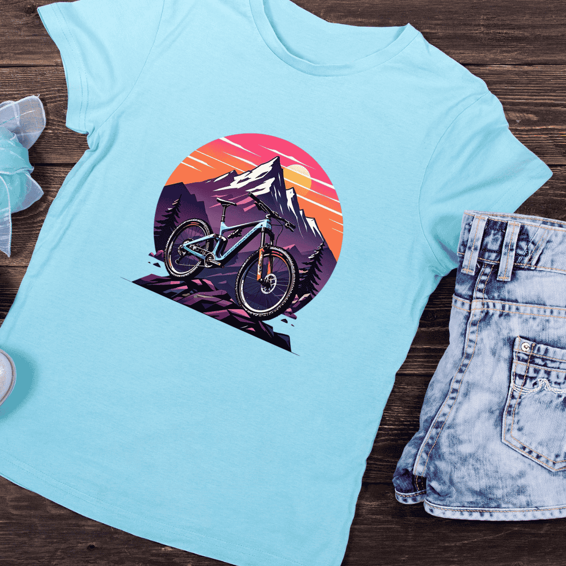 Adventure Biking in the Mountains T-Shirt Design preview image.