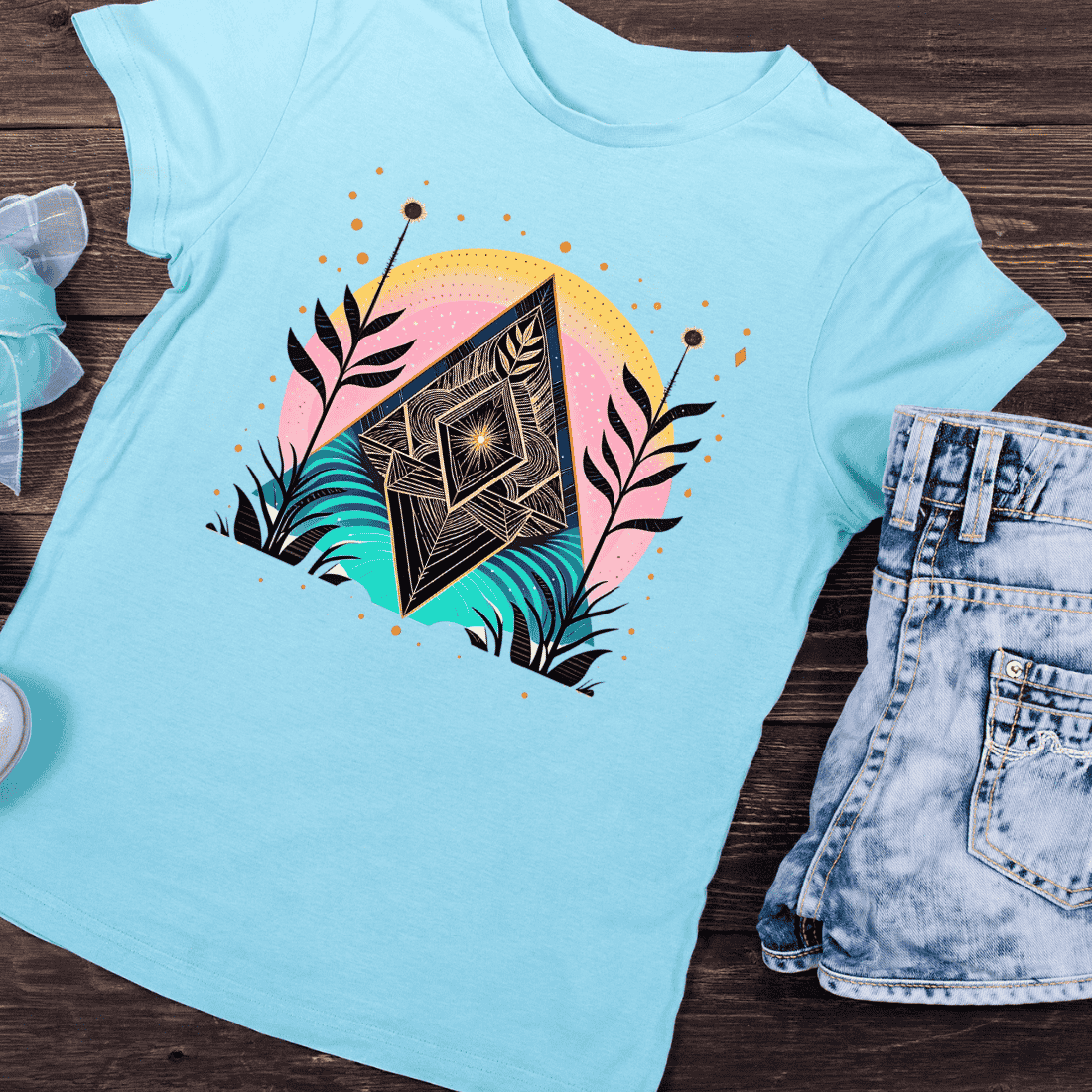 Intricate Geometric Nature T-Shirt Design preview image.