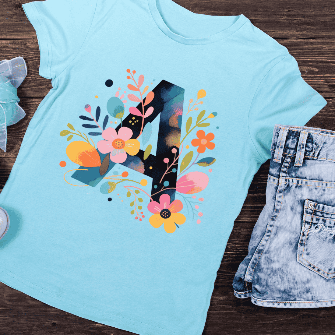 Watercolor Floral Letter A Abstract Blooms T-Shirt Design preview image.