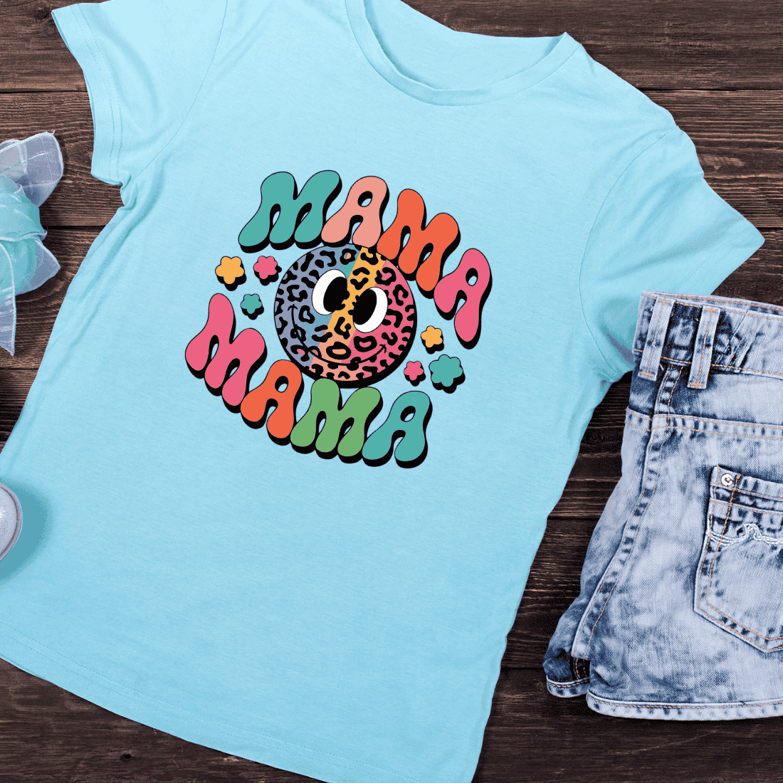 Colorful Retro Mama T-Shirt Design preview image.