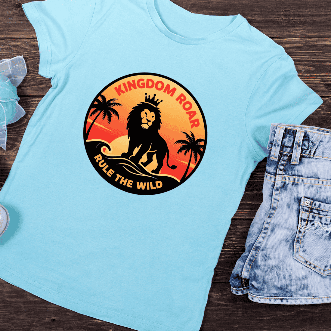 Kingdom Roar Tropical Lion T-Shirt Design preview image.