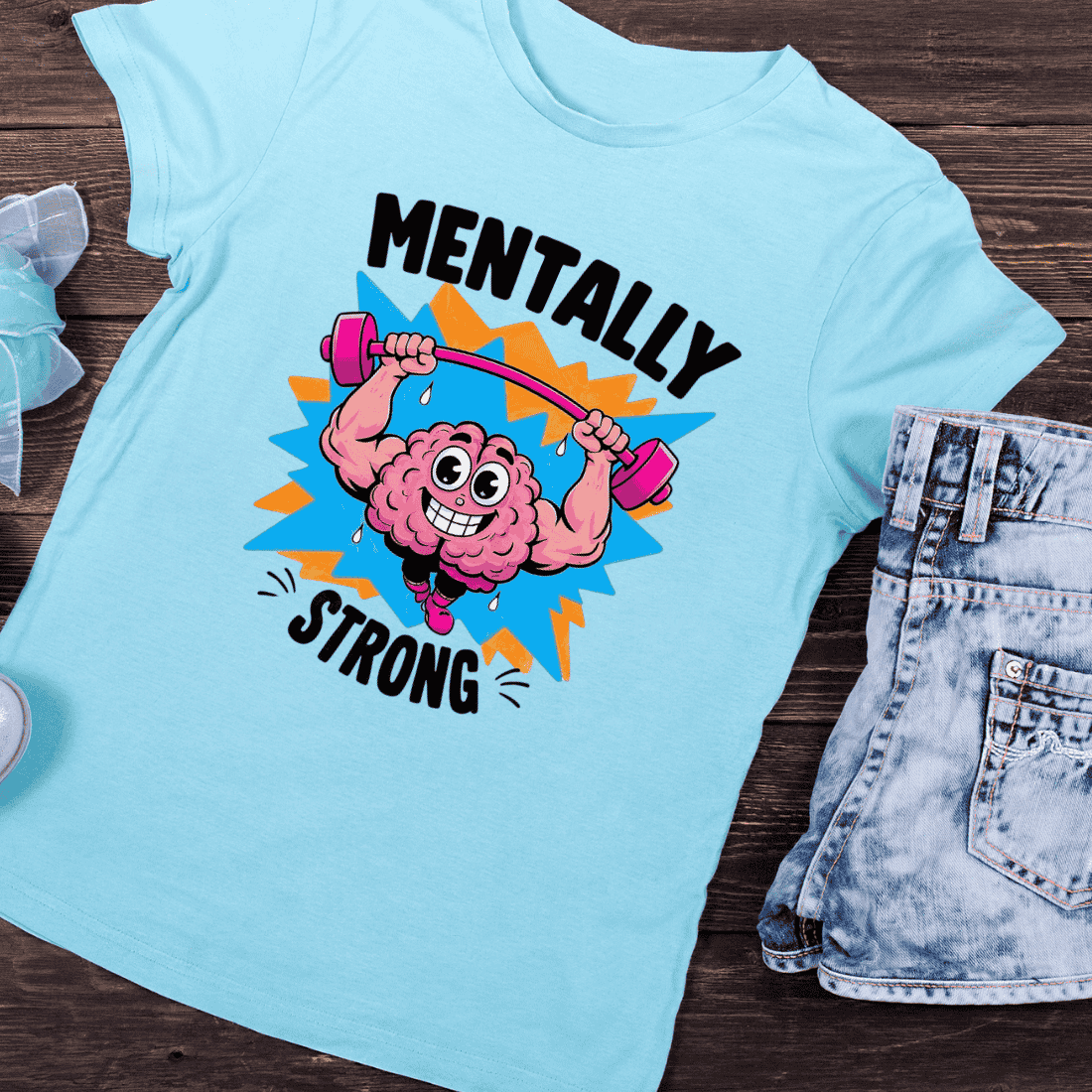 Brain Muscle Growth Mindset Cartoon T-Shirt Design preview image.