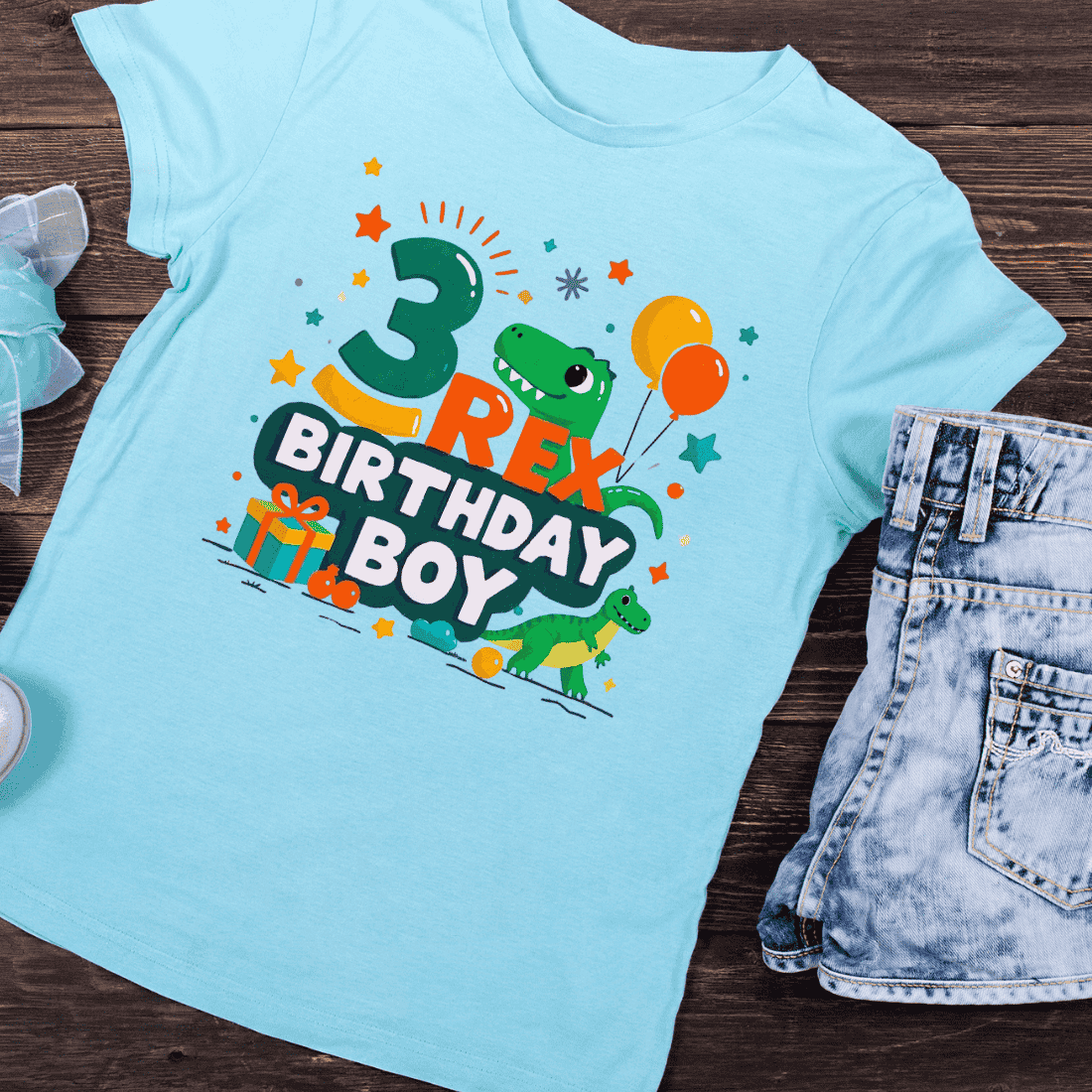 3 Rex Birthday Boy Dinosaur T-Shirt Design preview image.