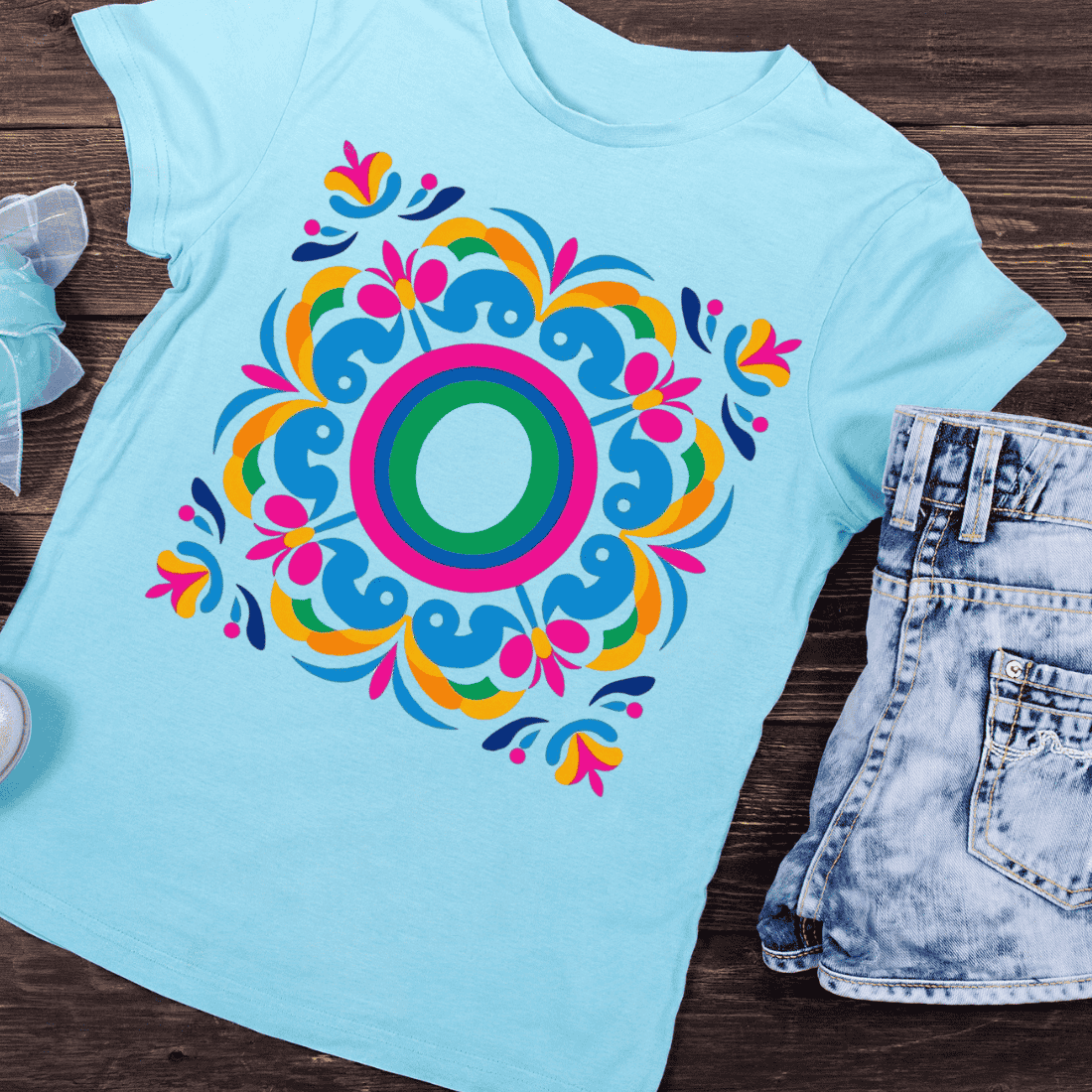 O With Colorful Abstract Geometric T-Shirt Design preview image.