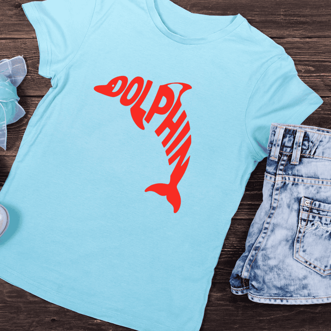 Dolphin Typography T-Shirt Design preview image.