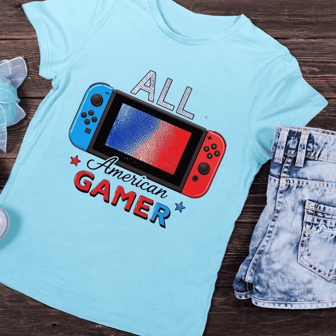 American Pride Gamer T-Shirt Design preview image.