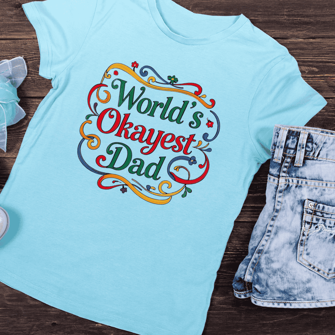 World's Okayest Dad Text T-Shirt Design preview image.