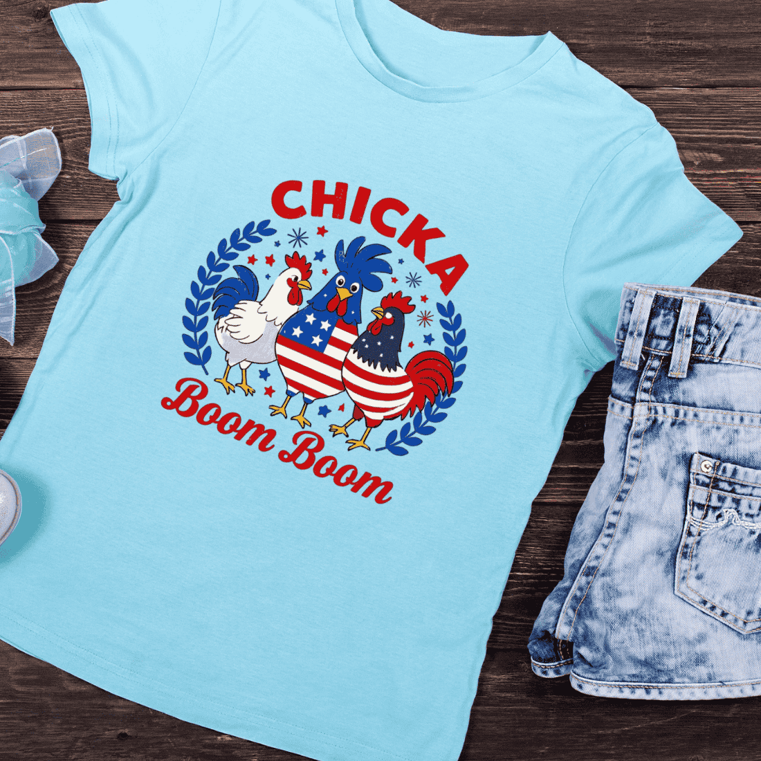 American Flag Chicka Boom Boom T-Shirt Design preview image.