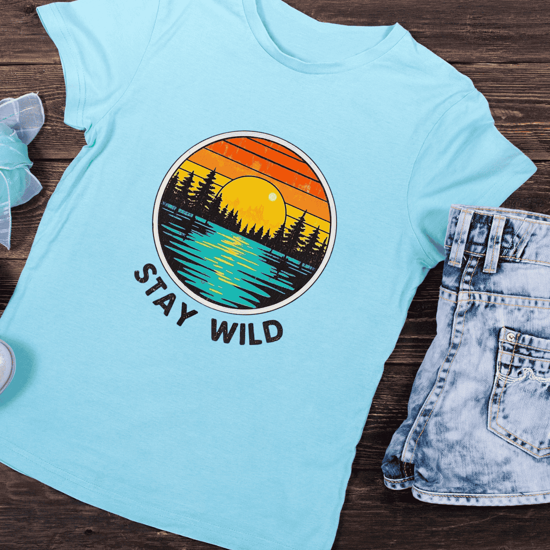 Retro Wilderness Scene T-Shirt Design preview image.
