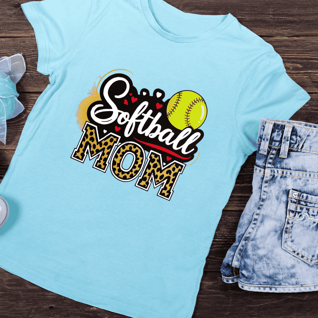 Softball Mom Leopard Print T-Shirt Design preview image.