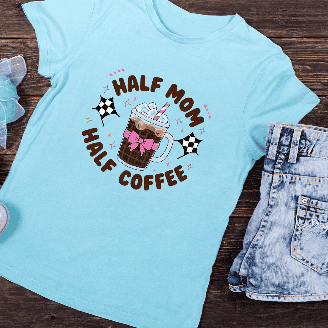 Fun Mom Coffee Racing T-Shirt Design preview image.