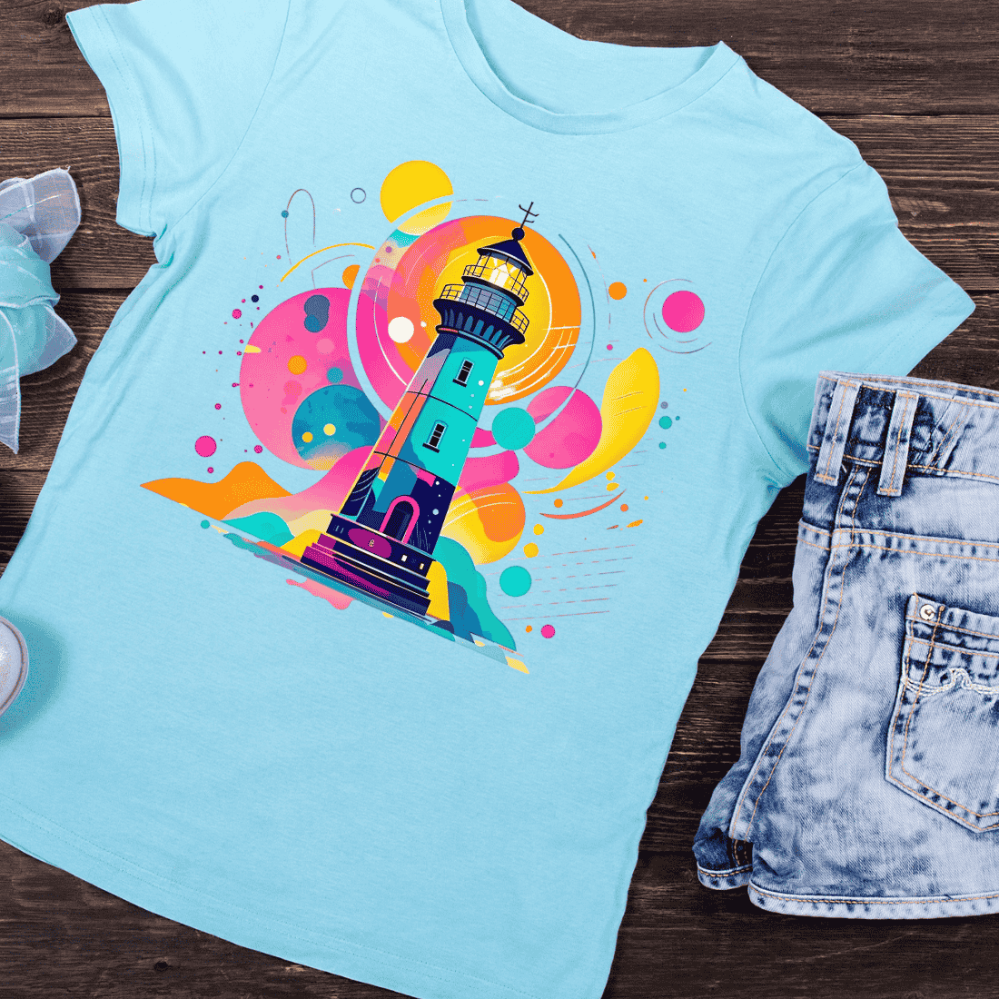 Psychedelic Lighthouse T-Shirt Design preview image.