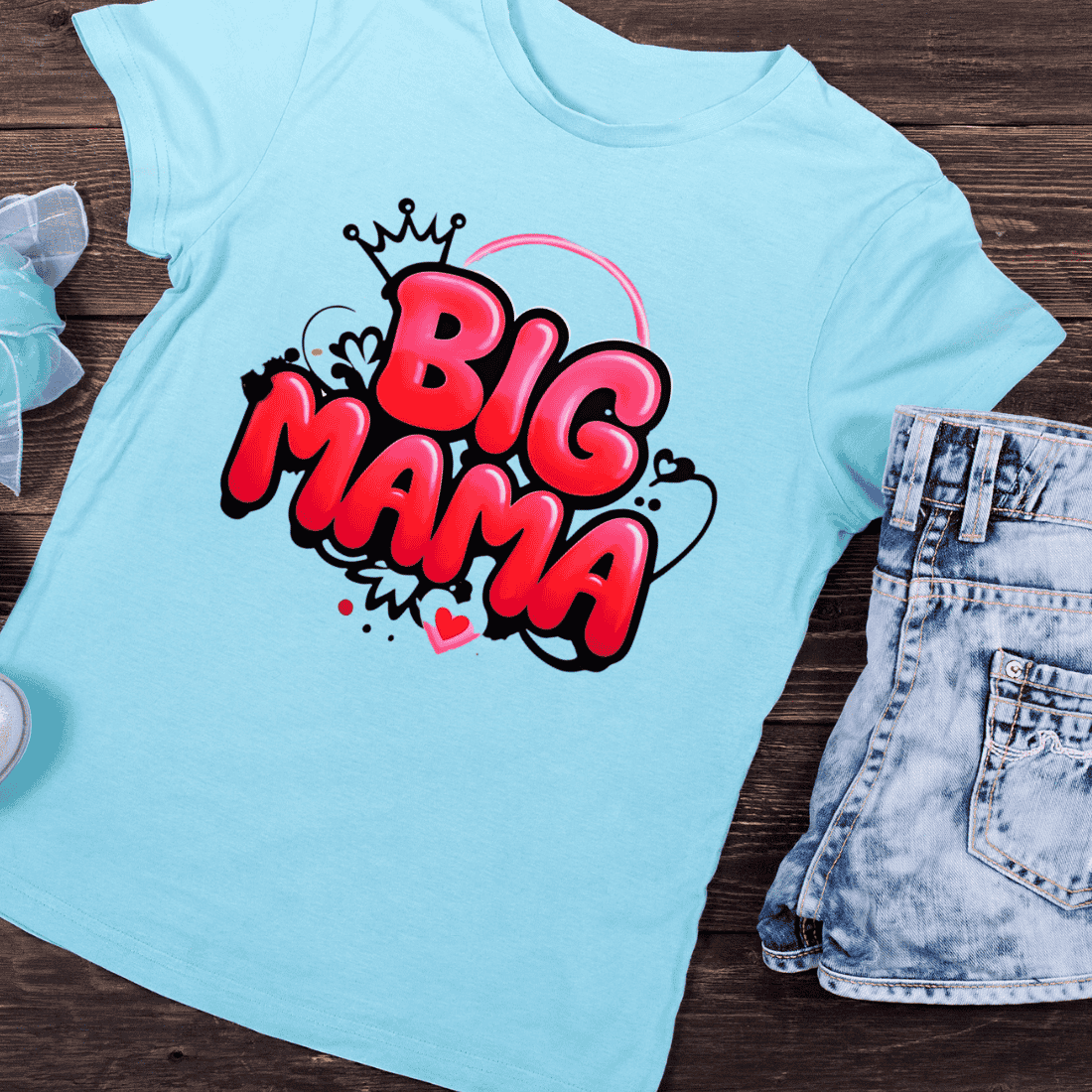 Big Mama Text with Crown T-Shirt Design preview image.