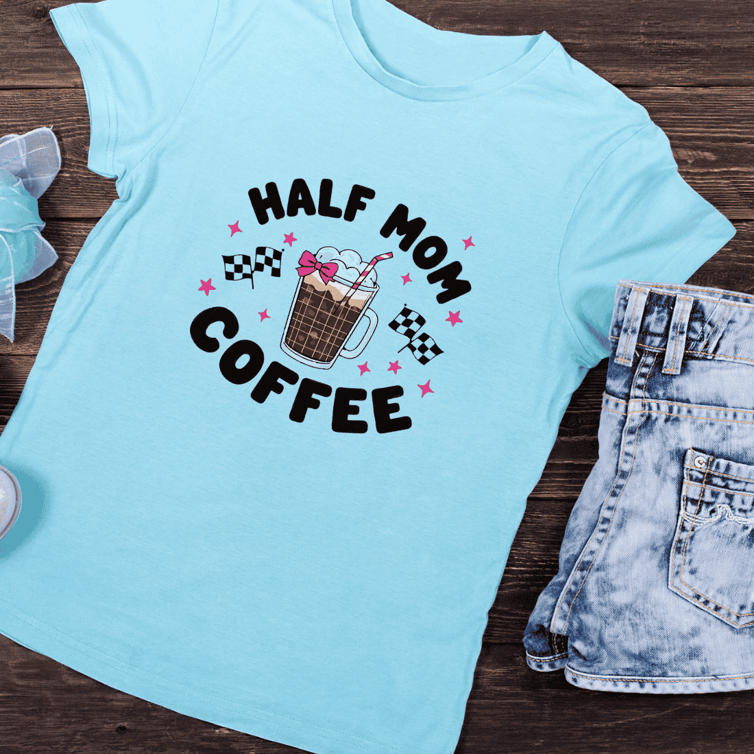 Mom Coffee Racing Flags T-Shirt Design preview image.