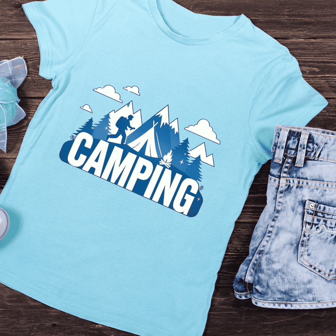 Adventure Camping in the Mountains T-Shirt Design preview image.