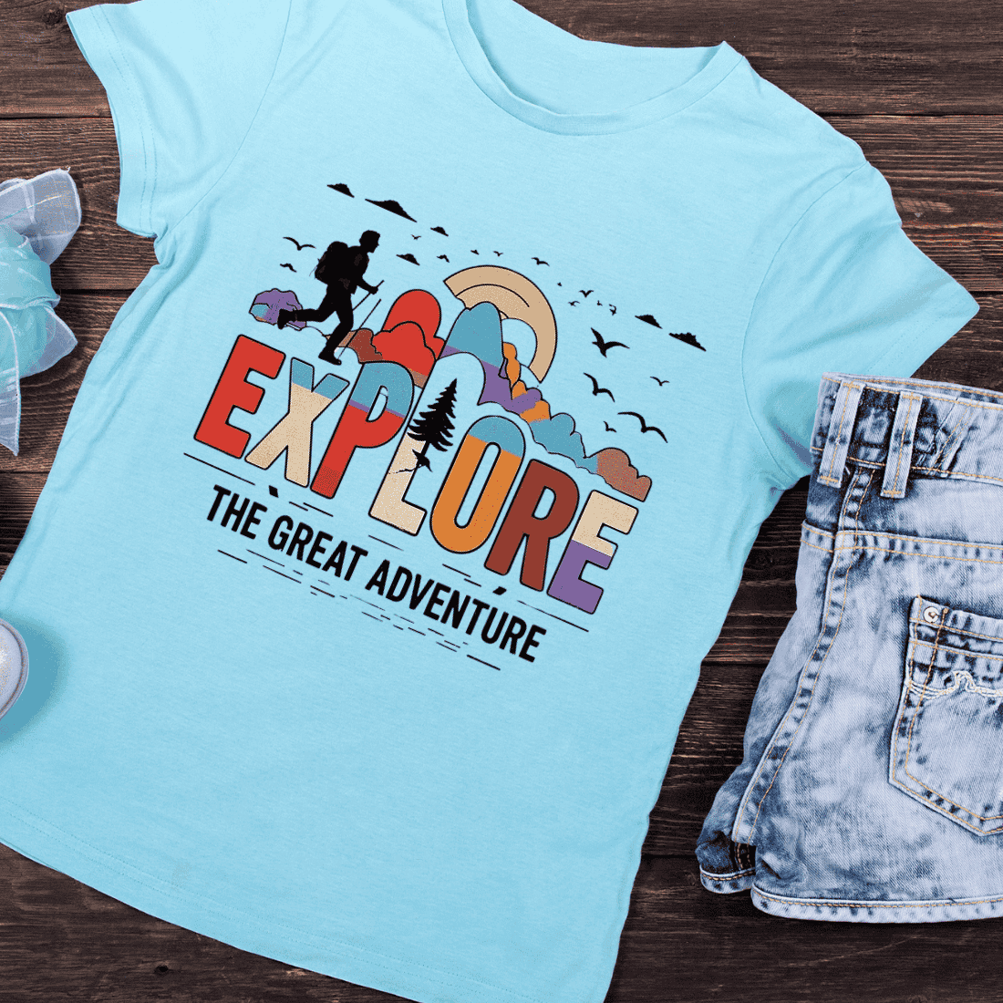 Explore The Great Adventure Hiking T-Shirt Design preview image.