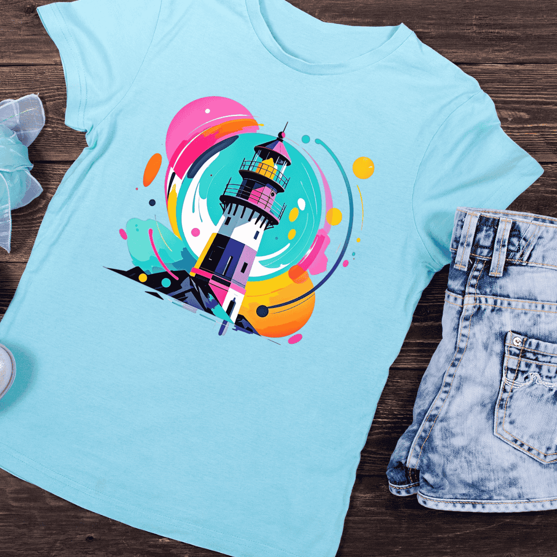 Modern Art Lighthouse T-Shirt Design preview image.