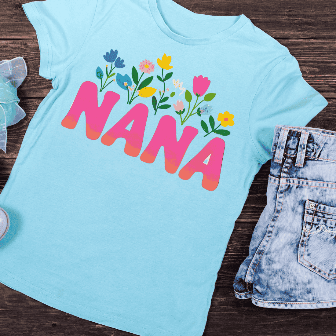 Floral Nana Typography T-Shirt Design preview image.